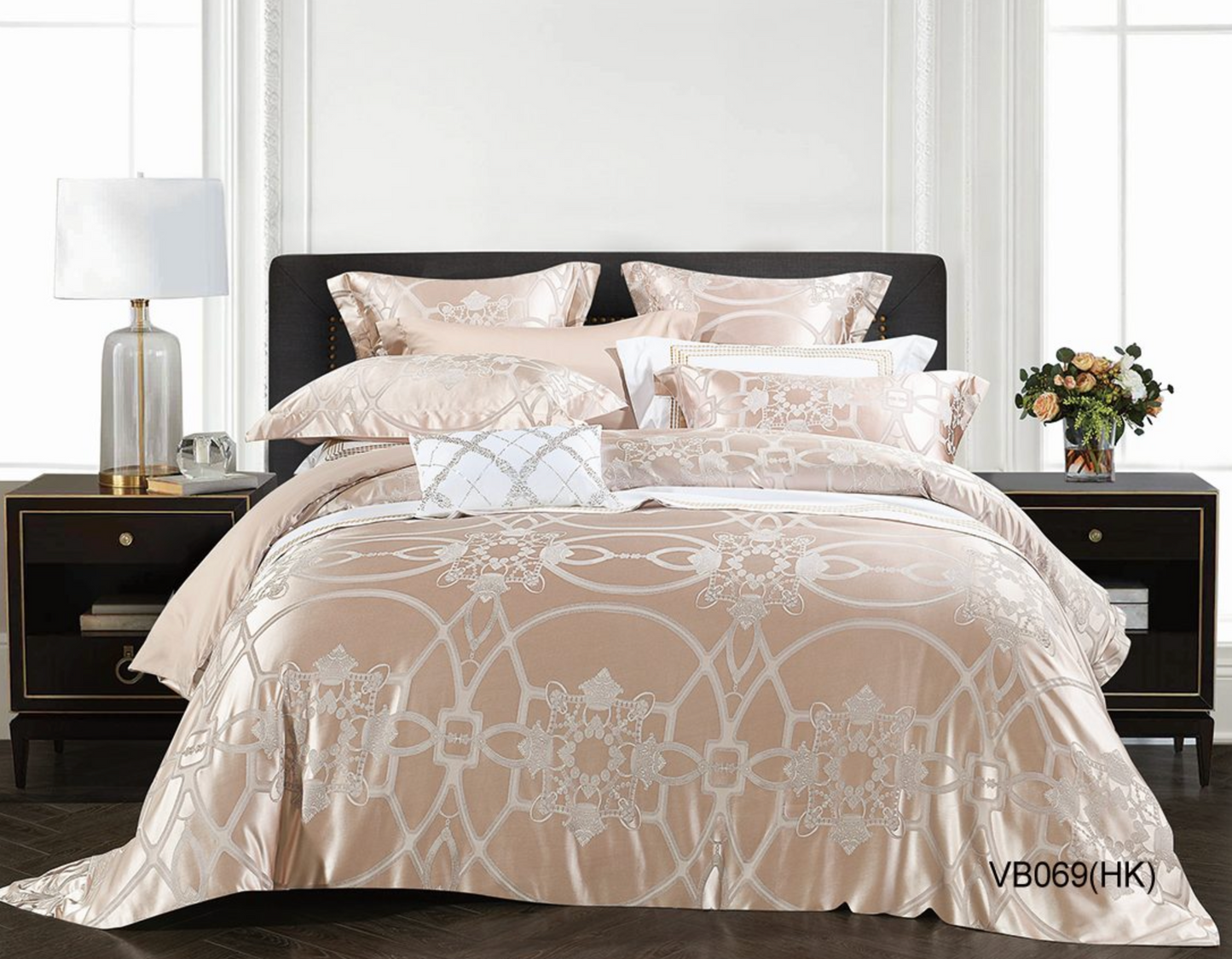 CASA-V - 珍珠絲緹花系列床品套裝| Pearl Satin Floral Series Bedding Set (VB069)